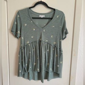 Skylar and Jade Green Junior’s Babydoll Top